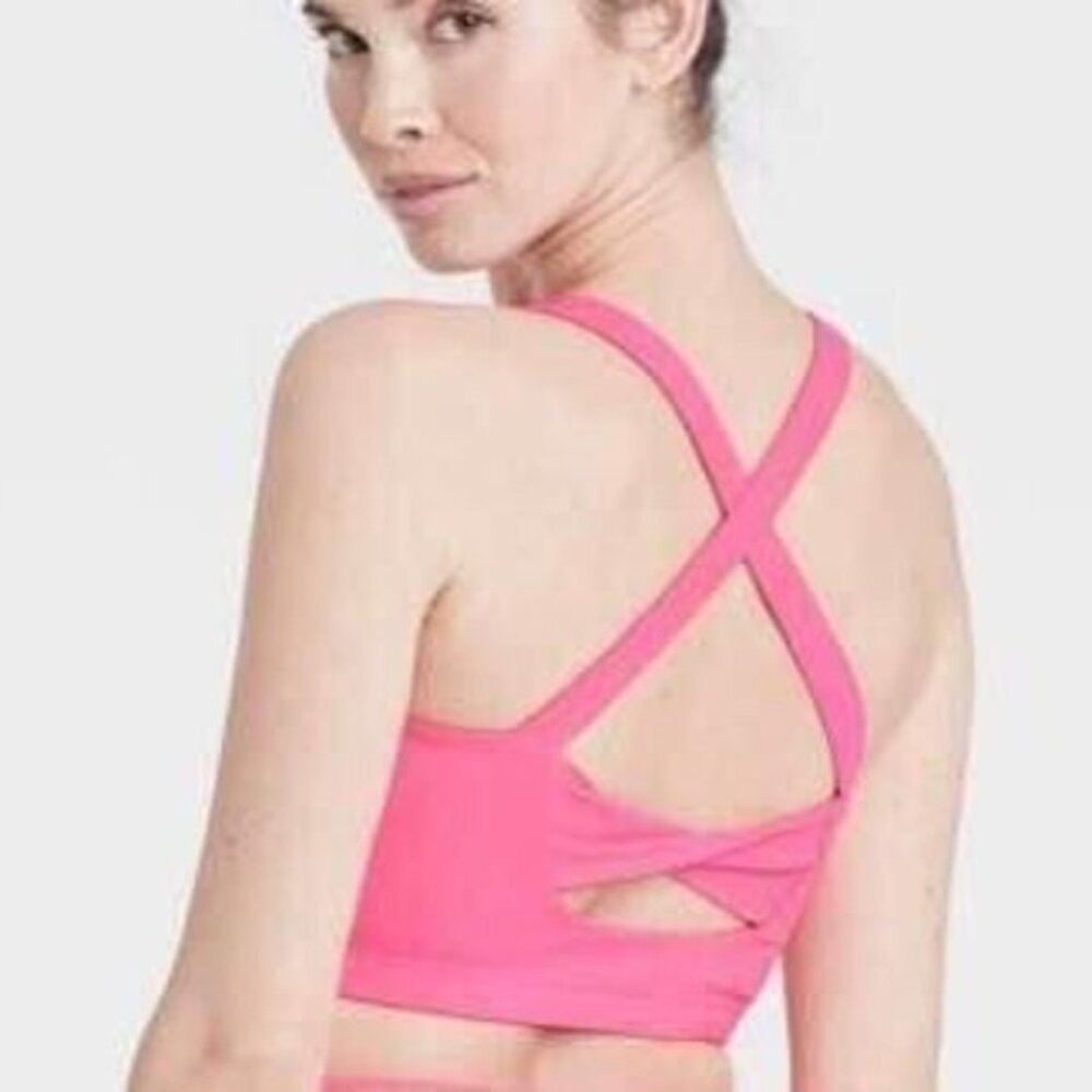 JoyLab Flamingo Hot Pink Longline‎ Crisscross Back Sports Bra Large